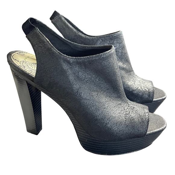 ALICE + OLIVIA BLACK PEEP TOE HEELS SLINGBACK STRAP BLOCK HEEL  SIZE 7.5 - Picture 1 of 7